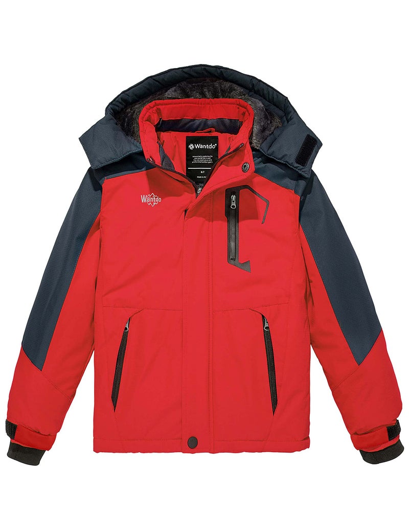 wantdo Boys' Winter Outerwear Jackets & Coats Waterproof Ski Jackets with Hood Red 14-16 - Image 1